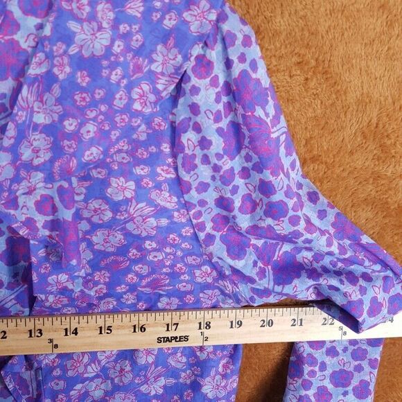 VINEYARD VINES Womens Top Size 8 Purple Floral Button Up Floral Ruffle Cotton - Picture 3 of 8